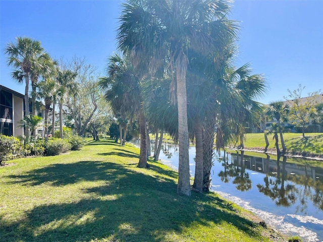 view of yard with a water view