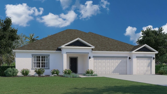 view of front of property featuring a garage and a front yard