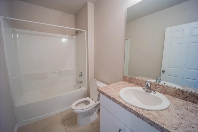 bathroom with tile patterned flooring, toilet, vanity, and shower / bath combination