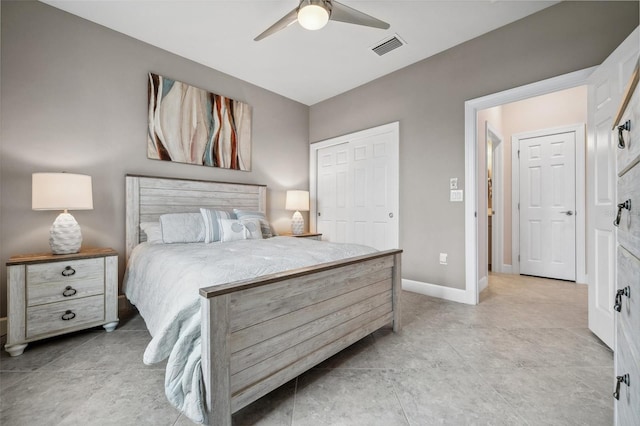 bedroom with a closet and ceiling fan