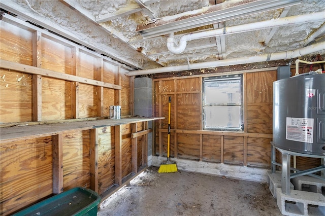 basement featuring electric water heater