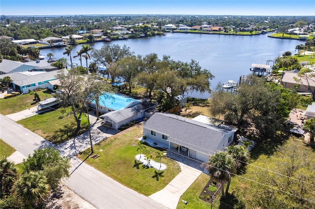 drone / aerial view featuring a water view