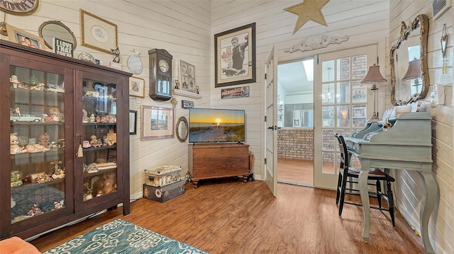 interior space featuring wood walls and wood finished floors