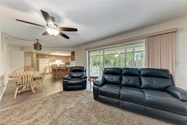 1052 Hinton St, Port Charlotte, FL 33952 - living room with a textured ceiling, wood finished floors, and a ceiling fan
