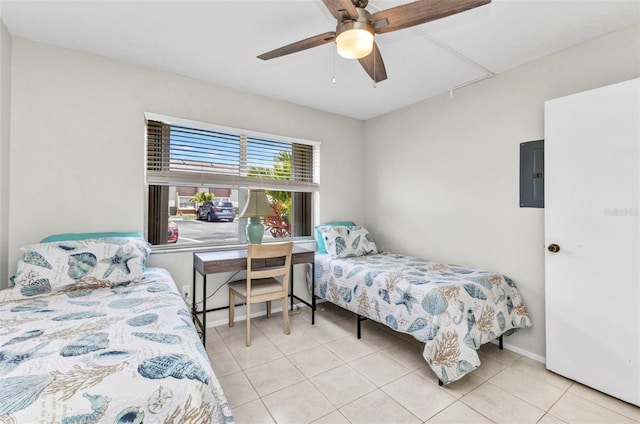 25100 Sandhill Blvd Unit R104, Punta Gorda, FL 33983 - tiled bedroom featuring electric panel and a ceiling fan