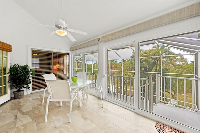 12130 Siesta Dr, Fort Myers Beach, FL 33931 - sunroom / solarium featuring vaulted ceiling and ceiling fan