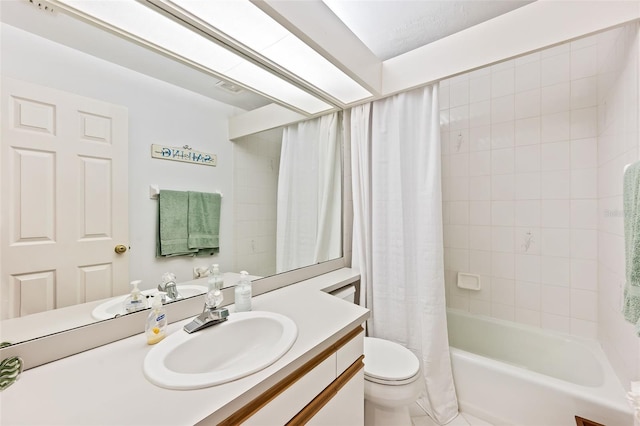 12130 Siesta Dr, Fort Myers Beach, FL 33931 - full bathroom featuring visible vents, vanity, shower / bath combination with curtain, and toilet