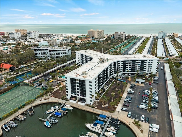 bird's eye view with a view of city and a water view