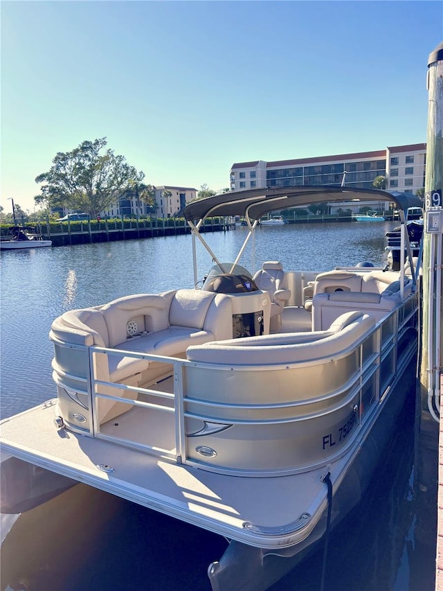 view of dock with a water view