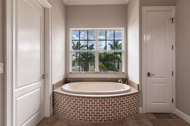 bathroom with a garden tub