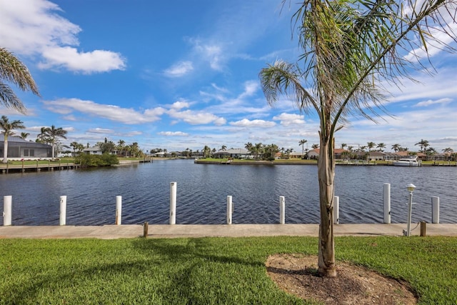 property view of water with a dock