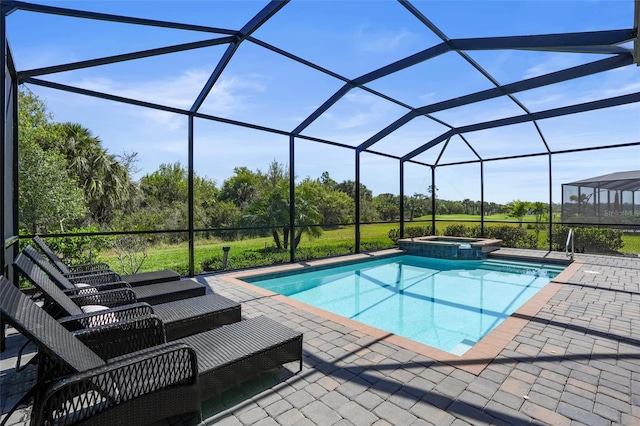 14724 Cherry Blossom Way, Punta Gorda, FL 33955 - view of pool featuring a lanai, a patio area, and a pool with connected hot tub