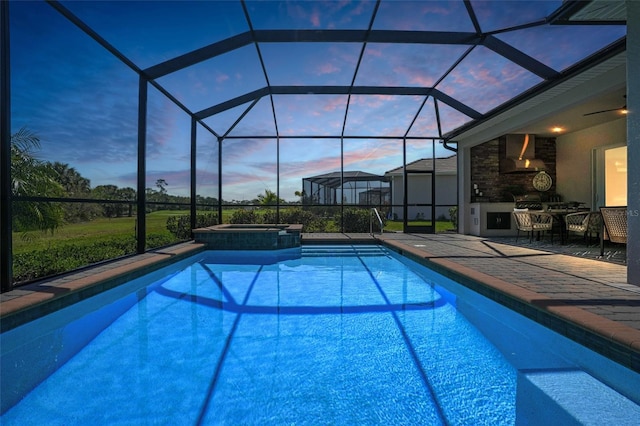 14724 Cherry Blossom Way, Punta Gorda, FL 33955 - view of pool with a patio area, area for grilling, a lanai, and a pool with connected hot tub