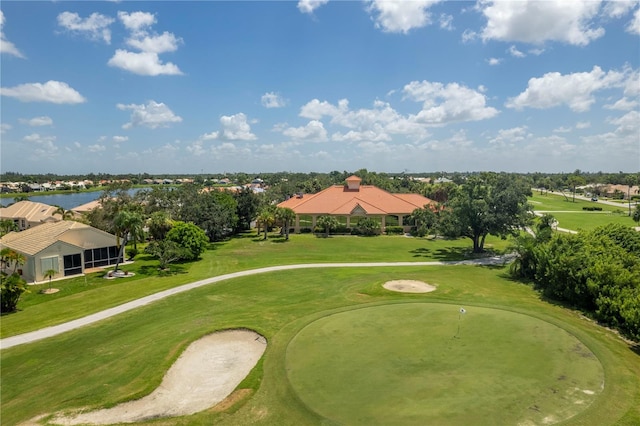 birds eye view of property featuring view of golf course