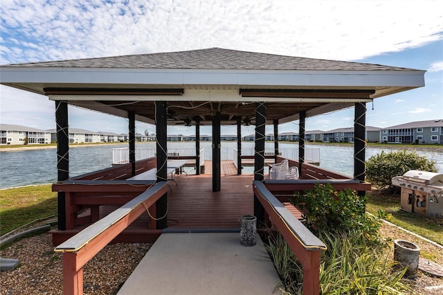 dock area featuring a water view