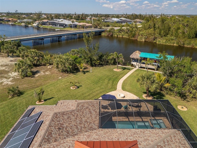 aerial view with a water view