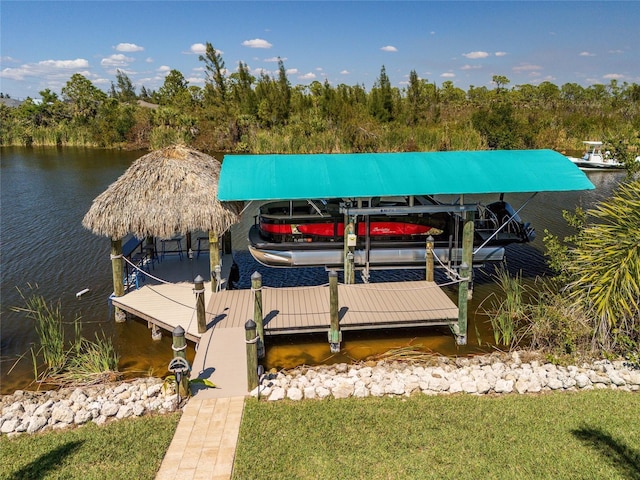 dock area featuring a water view and boat lift