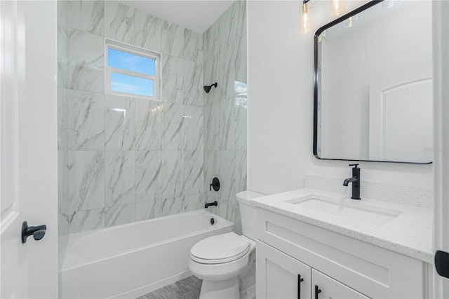 full bathroom featuring shower / bathtub combination, toilet, and vanity