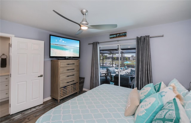 129 Barre Dr NW, Port Charlotte, FL 33952 - bedroom featuring dark wood-style floors, access to exterior, ceiling fan, and baseboards