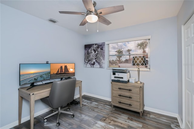 129 Barre Dr NW, Port Charlotte, FL 33952 - home office featuring ceiling fan, wood finished floors, visible vents, and baseboards