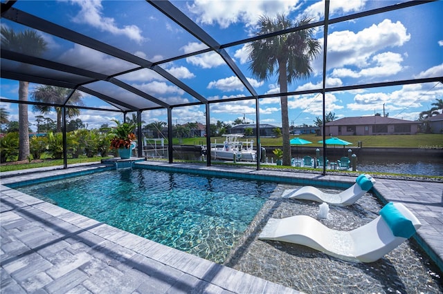129 Barre Dr NW, Port Charlotte, FL 33952 - pool with a lanai, a water view, and a patio