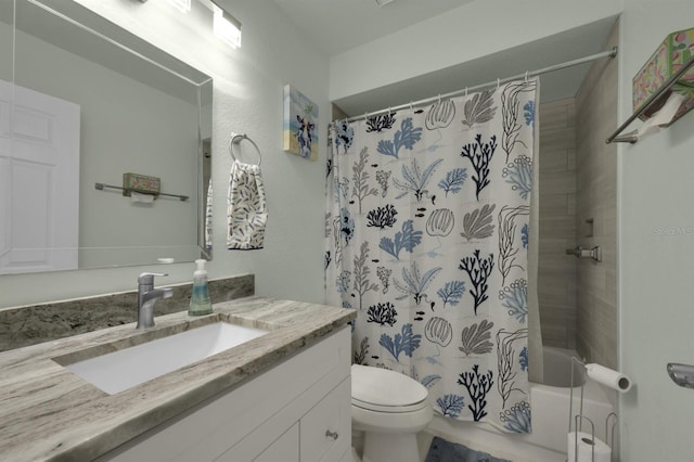 bathroom featuring vanity, toilet, and shower / bath combo with shower curtain