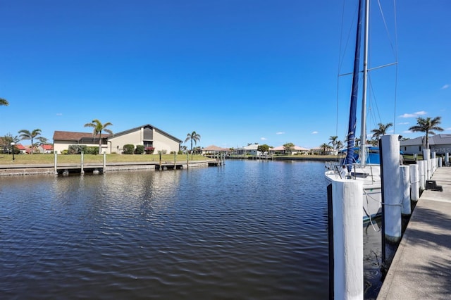 dock area with a water view