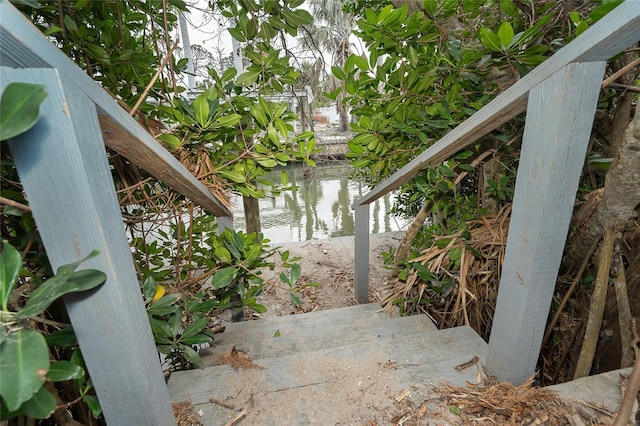 view of patio / terrace with a water view