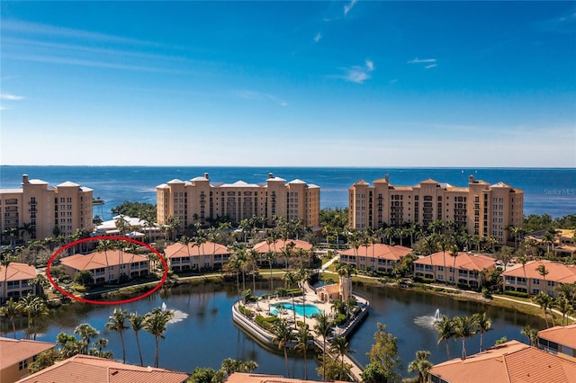 bird's eye view featuring a water view