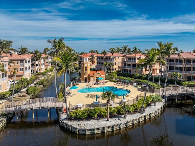 aerial view with a water view