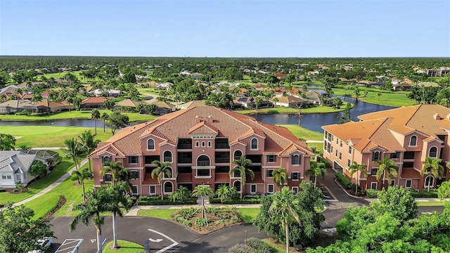 bird's eye view with a water view and a residential view