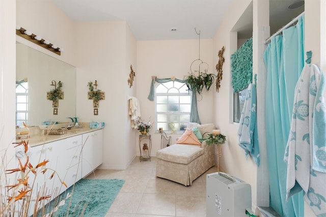 living area with light tile patterned floors