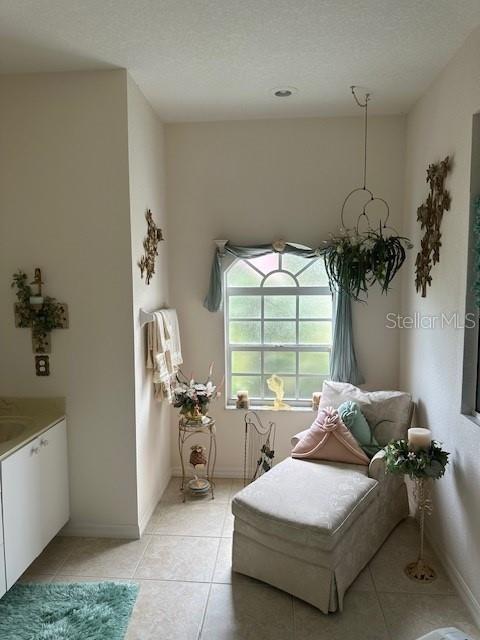 3816 N Cranberry Blvd, North Port, FL 34286 - sitting room with light tile patterned floors, a textured ceiling, and baseboards