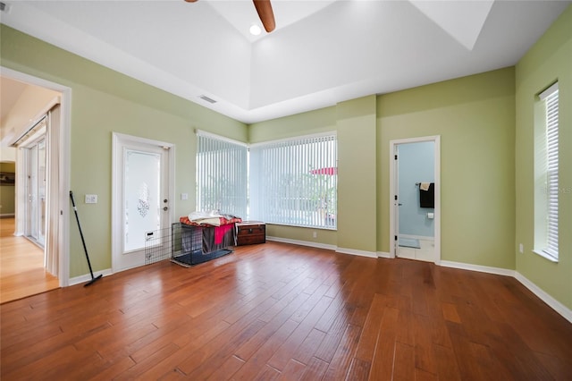16531 San Edmundo Rd, Punta Gorda, FL 33955 - spare room featuring a ceiling fan, wood finished floors, and baseboards