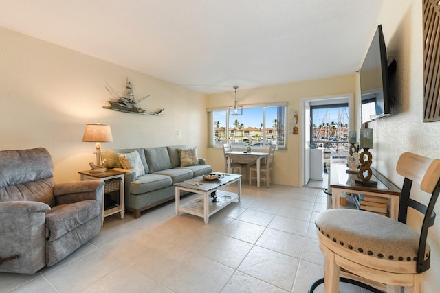 living room with light tile patterned flooring