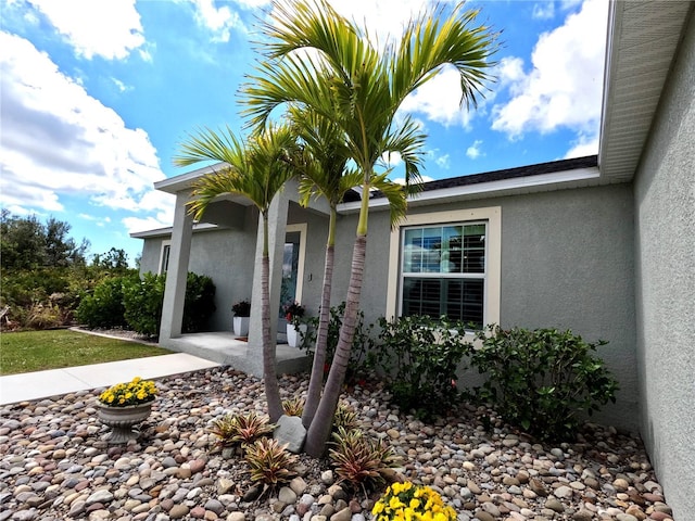 view of exterior entry with stucco siding