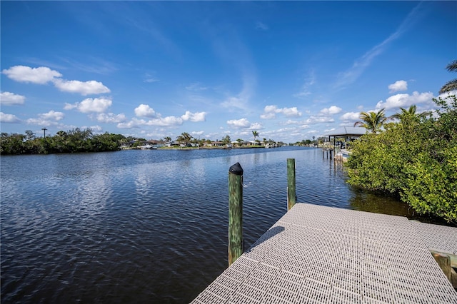 view of dock with a water view