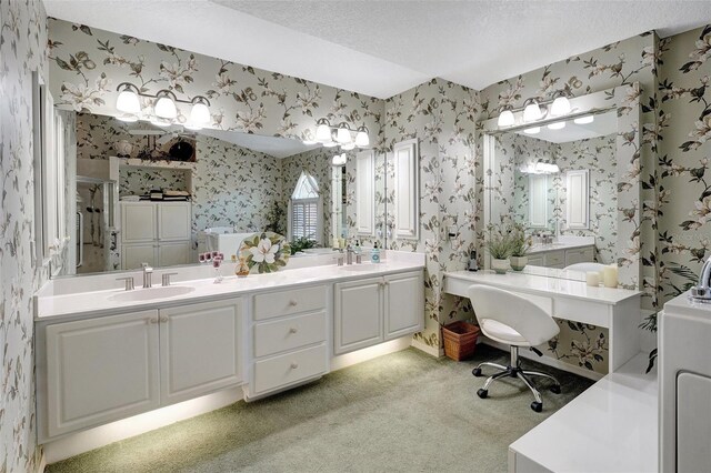 507 Monaco Dr, Punta Gorda, FL 33950 - full bathroom with wallpapered walls, a sink, a shower stall, and a textured ceiling