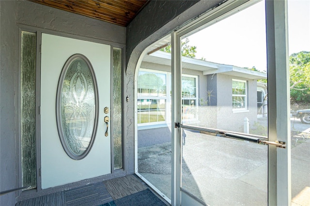 entryway featuring wood ceiling