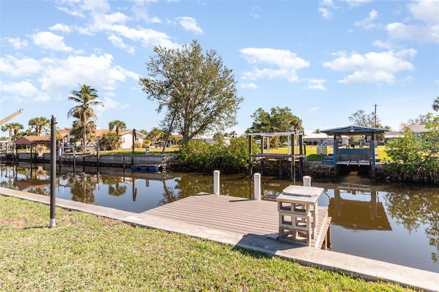 dock area with a water view