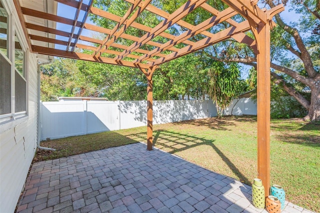 view of patio featuring a fenced backyard and a pergola