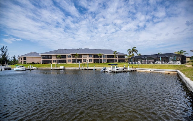 view of water feature with a boat dock