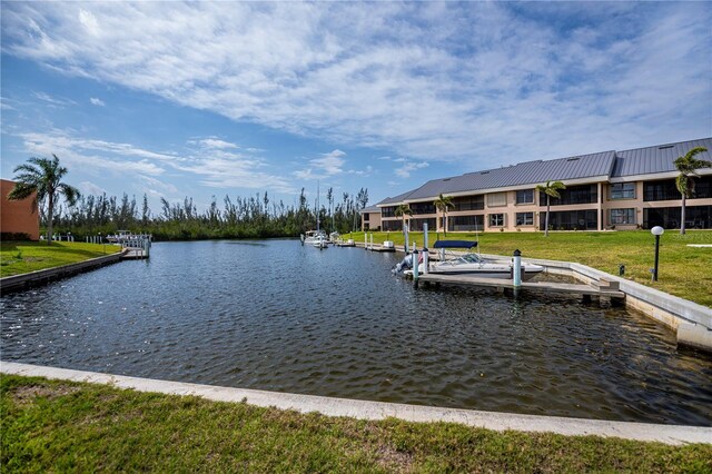 property view of water featuring a boat dock