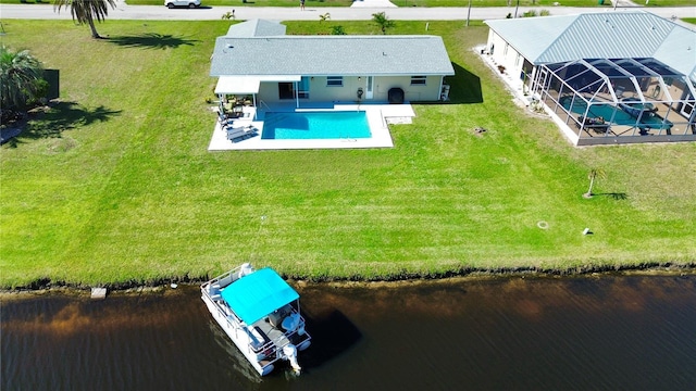 bird's eye view featuring a water view