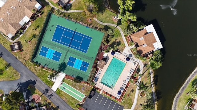 aerial view with a water view