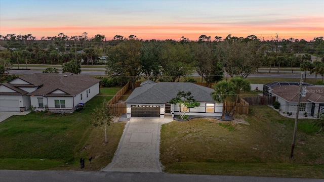 view of aerial view at dusk