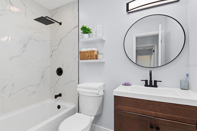 bathroom with  shower combination, vanity, and toilet