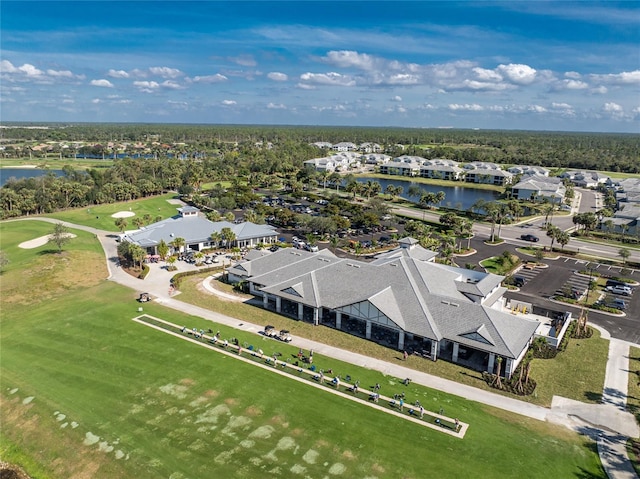 bird's eye view with a water view and a residential view