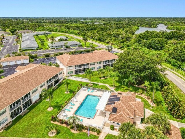 bird's eye view featuring a water view