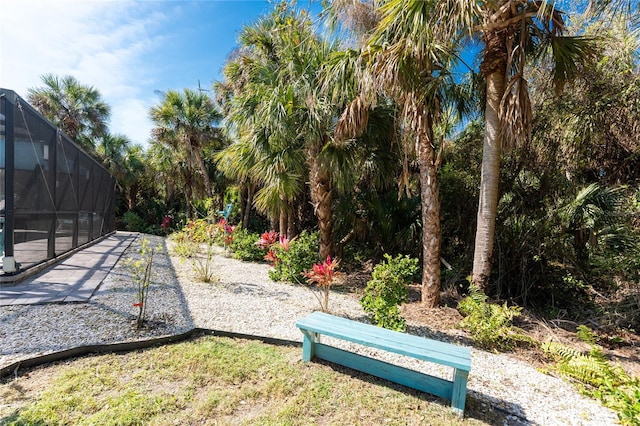 view of yard featuring a lanai